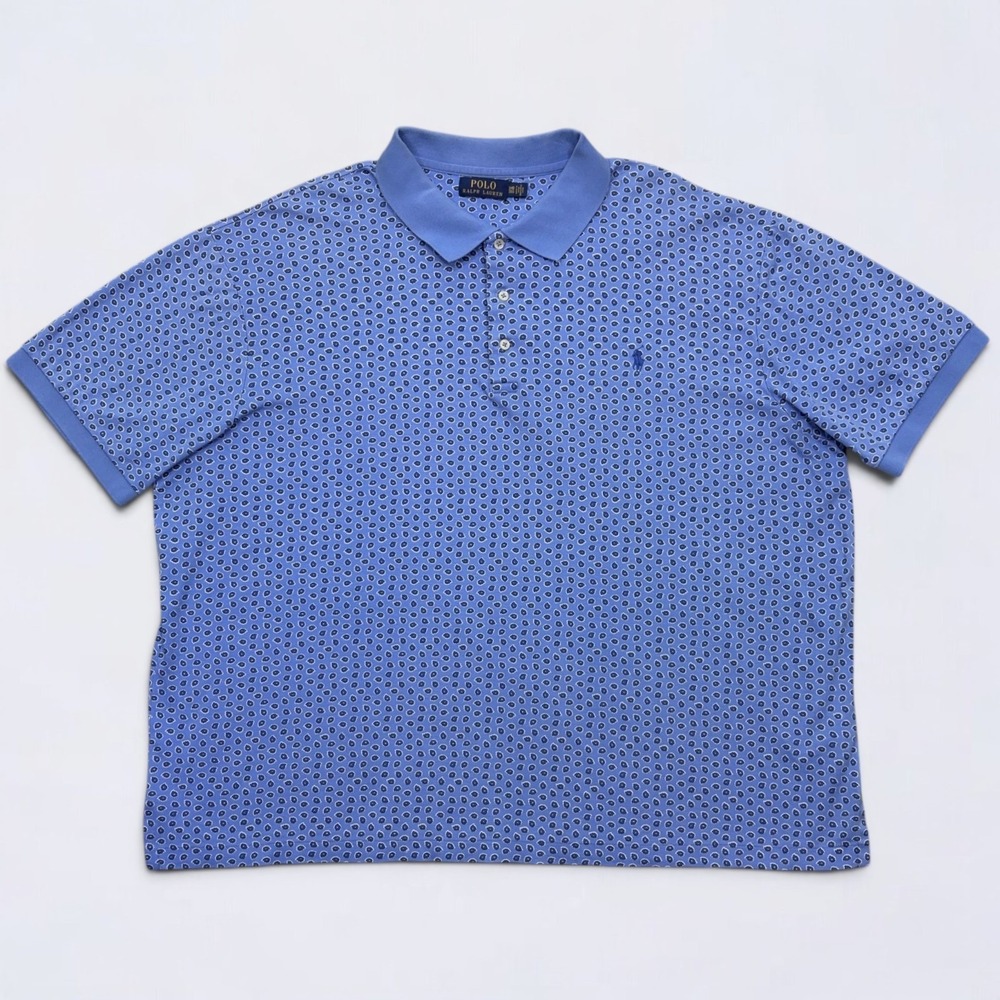 Polo Ralph Lauren Shirt Men's 3XB Blue Paisley Print Cotton Short Sleeve Polo